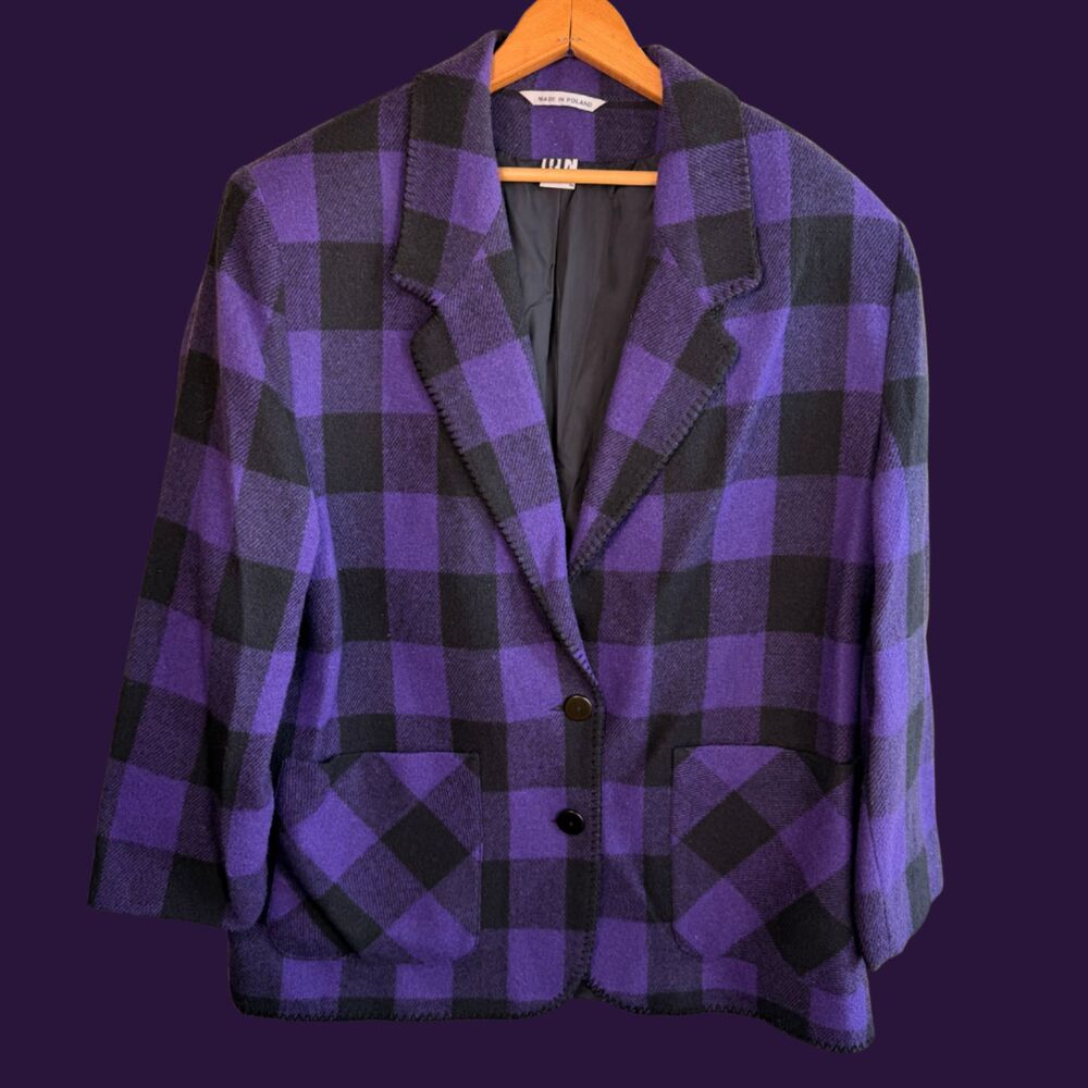 Vintage 90s B.E. Buffalo Plaid Wool Blend Lined Blazer